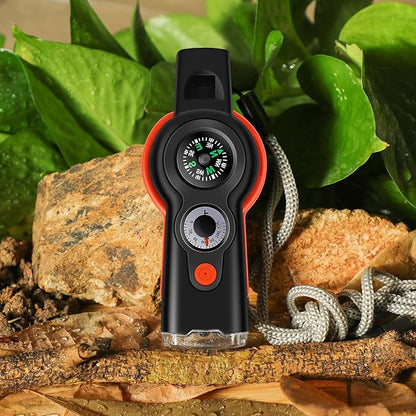 7-in-1 Emergency Survival Function Whistle, Outdoor Multifunctional Tool Safety Whistle with Lanyard, Ideal for Kayaking, Boating, Hiking, Camping, Climbing, Hunting, Fishing, Rescue Signaling