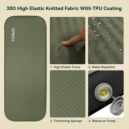 UPWELL Self Inflating Sleeping Pad 4.5" Thickness Camping Mattress with Solid Foam Single Sleeping Mat Portable Fast Inflation for Outdoor Mat Portable Roll Up Bed Green&Black