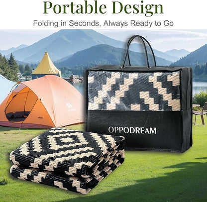 OPPODREAM Outdoor Rug 5x8 Ft, Waterproof Outdoor Plastic Straw Rug for Patio, Reversible Out Door Carpet for Camping, Deck, Rv, 5 x 8 Area Carpet for Balcony, Porch, Backyard, Black and Beige