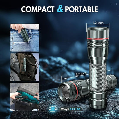 WdtPro Rechargeable Flashlights High Lumens, 1 Pack Super Bright LED Small Tactical EDC Flashlight with 10H Runtime, Portable Flash light for Camping, Home, Emergency Essentials Grey(Battery Included)