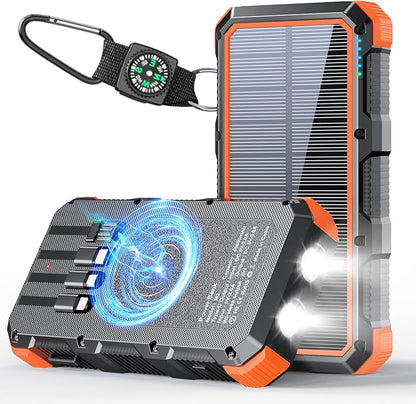 Solar Charger Power Bank 49800mAh Wireless Charger QC 3.0 Fast Charging Power Bank 8 Outputs 4 Inputs Solar Portable Charger Compatible with All Mobile Devices,SOS/Strobe/Strong Flashlights (orange)