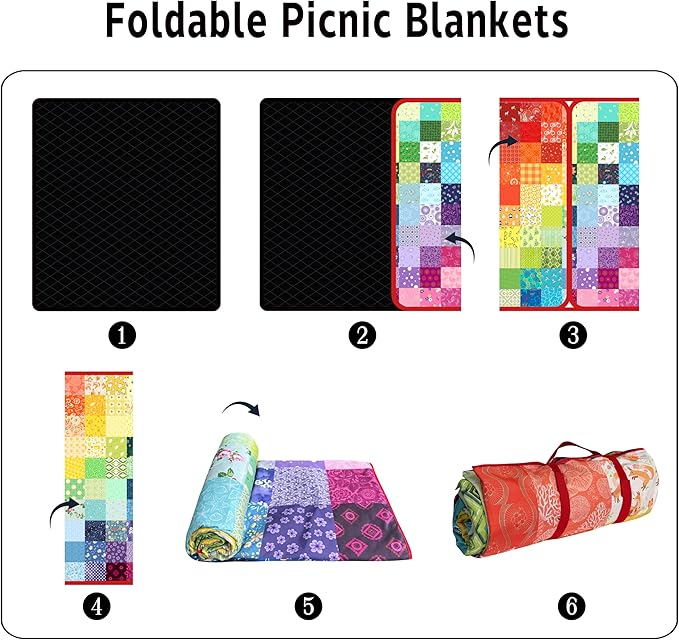 Extra Large Picnic Blankets Waterproof Foldable (60"x 80") Boho Beach Blanket Waterproof Sandproof,3-Layer Thicking Mat Outdoor Packable Camping Blanket