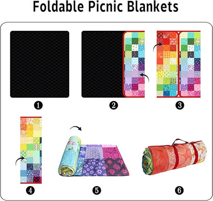 Extra Large Picnic Blankets Waterproof Foldable (80"x 80") Boho Beach Blanket Waterproof Sandproof,3-Layer Thicking Mat Outdoor Packable Camping Blanket