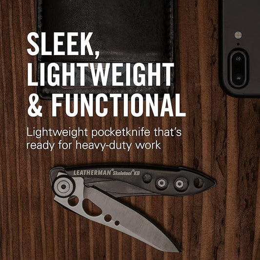 LEATHERMAN, Skeletool KB Pocketknife with Straight Edge, Stainless Steel Blade and Bottle Opener, Nightshade Blue