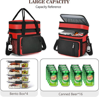 Lunch Box & Lunch Bag for Men Women, Large Insulated Adult Lunch Box, Leakproof Cooler Lunchbox with Bottle Opener for Work Picnic Beach, 16L, Red