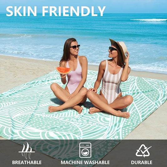 Beach Blanket Waterproof Sandproof Beach Mat 79”x 83” for 1-4 Adults Quick Drying Durable Outdoor Picnic Mat for Beach Festival Travel Camping Hiking (LBL-Ripple, 120"×108"(8 Person))
