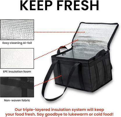 NZ home XL Plus Insulated Cooler Bag and Food Warmer for Delivery & Grocery Shopping with Zippered Top, Black (1 Pack)