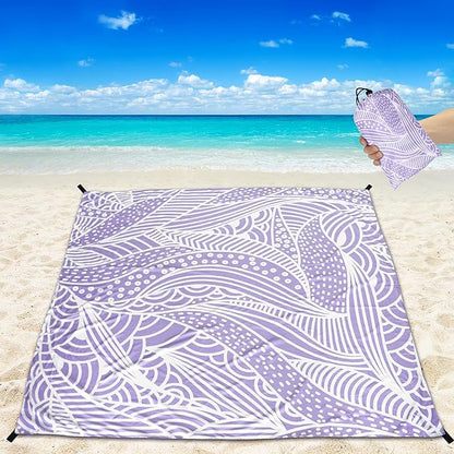 Beach Blanket Waterproof Sandproof Beach Mat 79”x 83” for 1-4 Adults Quick Drying Durable Outdoor Picnic Mat for Beach Festival Travel Camping Hiking (PP-Ripple, 79"×83"(4 Person))