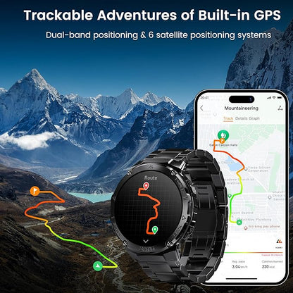 Smart Watches for Men GPS, Pressure,Altitude,Compass, 480mAh Large Battery, 50M Waterproof, Full Metal Body Smartwatch, Bluetooth Calling, 24/7 Health Monitoring, for Android & iOS(2 Bands)