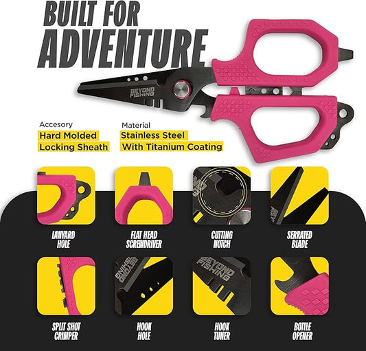 Beyond Fishing 6.5" Pro Fishing Shears Dual Serrated Blades, Fishing Braided Line Scissors with Titanium Coating, Non-Slip Grip & Multifunction Tool, Includes Hard Molded Locking Sheath