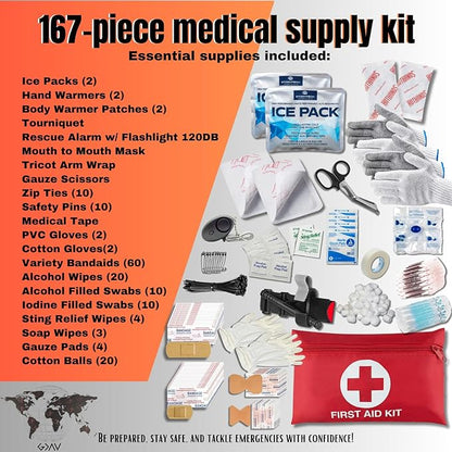 Complete Survival Kit and First Aid Kit | Tactical Backpack with Survival Gear | Bug Out Bag | Fire Starter, Tent, Emergency Camping Essentials | Outdoor Gift |