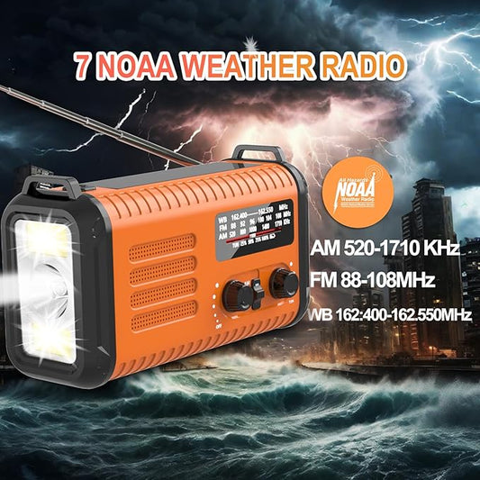 Emergency Crank Radio, Solar Hand Crank Weather Radio with AM/FM/NOAA, Survival Radios Battery Operated Flashlight Cell Phone Charger, Reading Lamp, Headphone Jack, Compass, SOS Alarm Home & Outdoor
