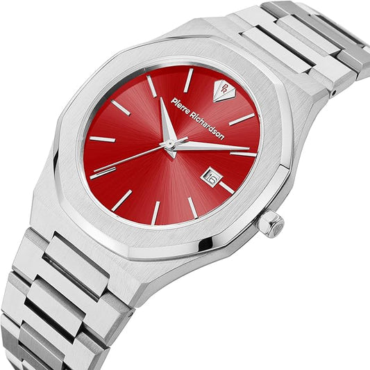PIERRE RICHARDSON PR5428 Men’s Luxury Watch – Japanese Quartz Movement, Stainless Steel, 41mm, 5ATM Water Resistant, Scratch-Resistant Sapphire Crystal Glass – Classic Dress Watch for Men