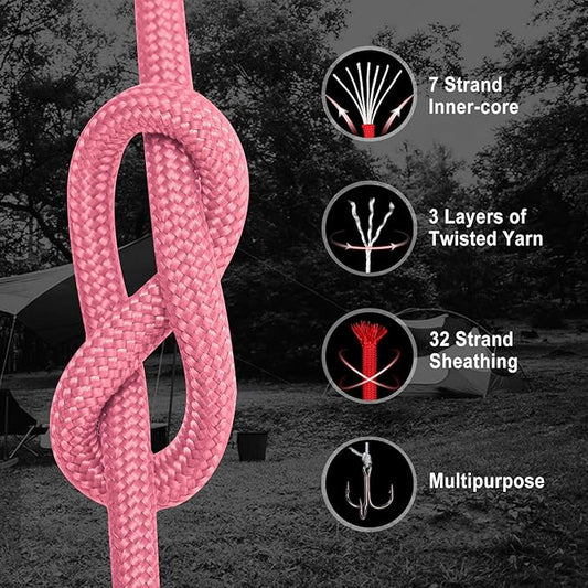 WEREWOLVES Paracord Rope, 7 Strand Type III Parachute Cord 4mm 100ft / 200ft for Crafting, DIY Projects, Survival Bracelets (Pink, 100 ft)