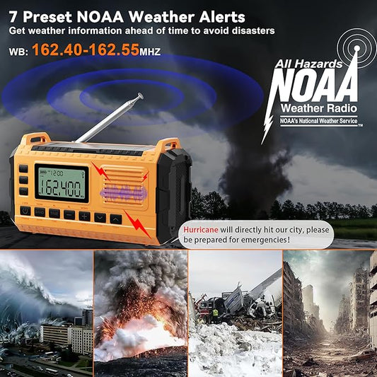 Emergency Weather Radio - AM/FM/NOAA Hand Crank Radio with 15W Fast Charge, 40000mAh Portable Solar Power Bank, Multi-Function Flashlight & SOS Alarm for Outdoor Indoor Emergencies (Orange)