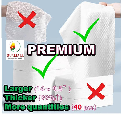Premium Disposable Washcloths for travel, 40pcs Portable Disposable Pure Cotton Compressed Towels for Face Hand Washing, Thick Large, Reusable Compact, for traveling Camping, Hiking, Backpacking