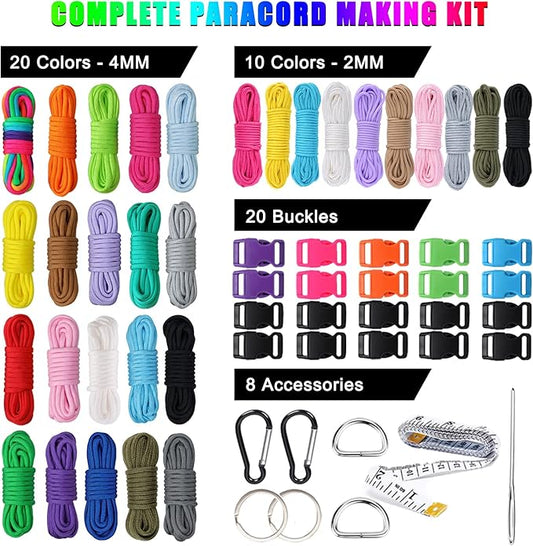 WEREWOLVES Paracord 550, 4MM Paracord 20 Colors & 2MM Micro Paracord Rope 10 Colors with Instructions Book, Paracord Bracelet Combo Crafting Kits, Parachute Cord and Complete Accessories