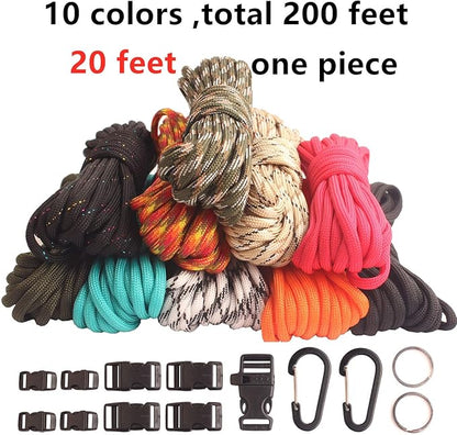 Paracord,Paracord 550 Combo Crafting Kits with 5 Types Buckles,20 Feet Each Paracord Rope (Light Rainbow Set 200feet) (C-Set)