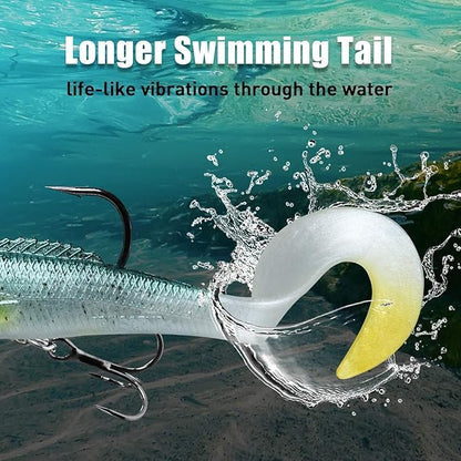 NRVBaits Pre-Rigged Soft Lures, Fishing Lures for Bass Trout Crappie Walleye, Unique Vibrating Swim Action and Trembly Sinking Move for More Bites, Soft Swimbait for Family Fishing