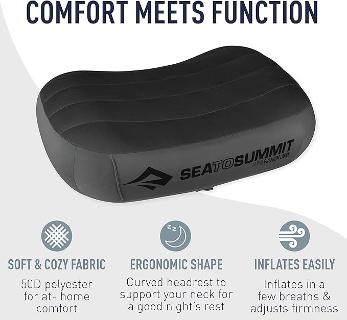 Sea to Summit Aeros Premium Inflatable Travel Pillow, Deluxe (22 x 14), Navy Blue