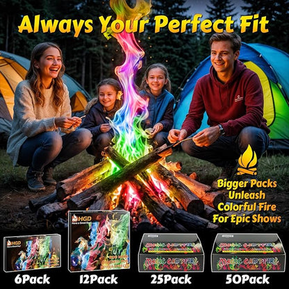 HGD (6 Pack) Magic Campfire Fire Color Changing Packets for Fire Pit, Indoor/Outdoor Fireplace, Bonfire - Rainbow Magical Flame, Camping Accessory, Compatible with Wood