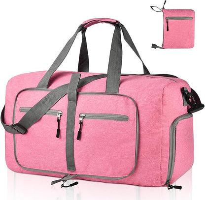 Dimayar 40L Travel Duffle Bag for Men Women - Foldable Duffel Bag with Shoes Compartment - Overnight Bags Waterproof & Tear Resistant(Pink)