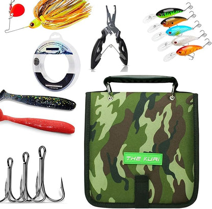Fishing Tackle Binder, Bait Storage Bag, Soft Bait Binder, Fishing Organized Storage Rig Bag for Baits, Rigs, Jigs and Lines, Suitable for Fresh Water and Saltwater 12 (Green camouflage/9.5" * 8.3")