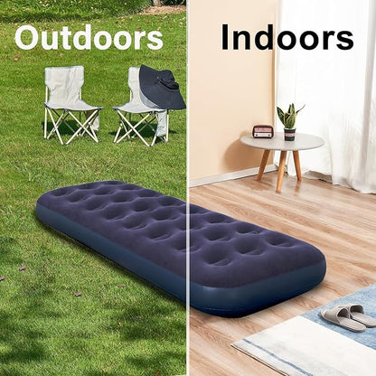 Single Size Air Mattress - Waterproof & Puncture-Resistant Inflatable Bed for Camping, Home & Travel - Portable Foldable Sleeping Pad with Comfortable Airbed Design 75"x30"x9"