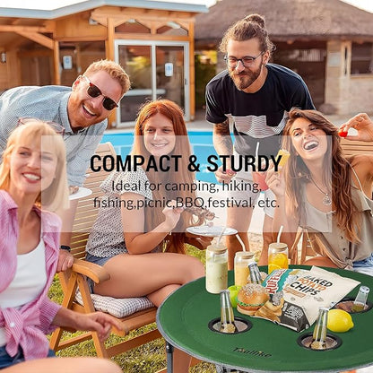Portable Lightweight Folding Camping Table - Collapsible Foldable Picnic Camp Table with Cooler 4 Enlarged Upgraded Cup Holders and Carry Bag for Tailgating Beach BBQ RV Hiking Party Travel