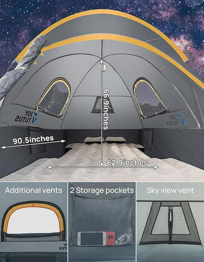 JOYTUTUS Pickup Truck Tent 2.0, Waterproof PU2000mm Double Layer for 2 Person, Portable Truck Bed Tent with Rainfly, 5.5'-6' Camping Preferred - Orange
