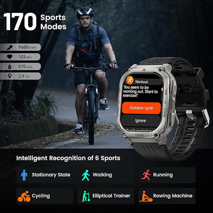 AMAZTIM Smart Watch, 60 Days Extra-Long Battery, 5ATM Waterproof Swimming Diving, Full Metal Military Grade, Answer/Make Call, 2" AMOLED Display, Health Monitor Compatible for iPhone and Android