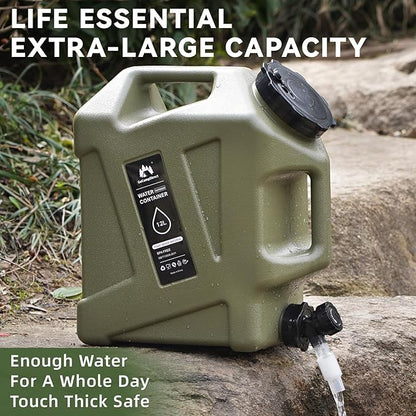 Camping Water Jug - 3.2 Gallan Water Container with Spigot | Portable Water Tank for Outdoor Hiking Picnic Supplies-Green