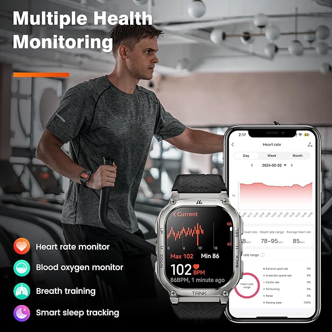 AMAZTIM Smart Watch, 60 Days Extra-Long Battery, 5ATM Waterproof Swimming Diving, Full Metal Military Grade, Answer/Make Call, 2" AMOLED Display, Health Monitor Compatible for iPhone and Android