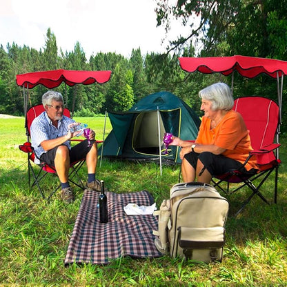 GYMAX Camping Chair, Folding Outdoor Lawn Chair with Canopy, Carry Bag & Cup Holder, Portable Heavy Duty Camp Chair for Outside Travel, Picnic, Beach Soccer Chairs