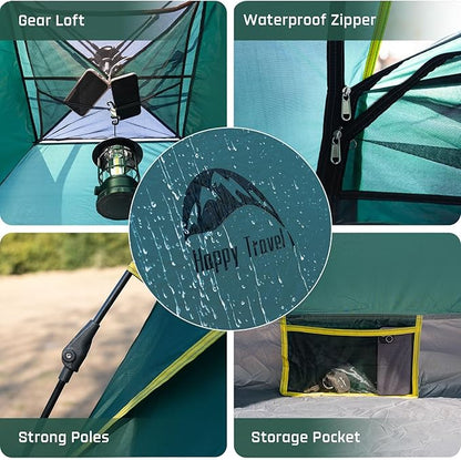 Happy Travel 1/2/3/4 Person Camping Tent, Instant Easy Pop Up Tents for Camping,Automatic Waterproof Family Camping Tent, Easy Set Up Tent,Portable Windproof Dome Tent for Camping Hiking & Traveling