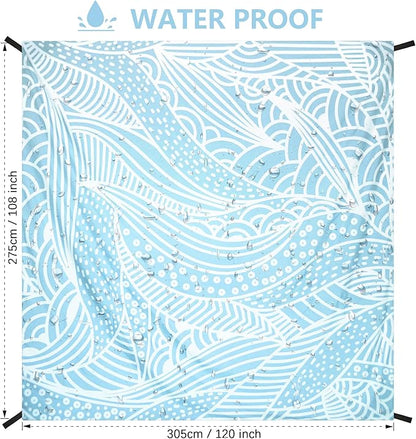 Beach Blanket Waterproof Sandproof Beach Mat 79”x 83” for 1-4 Adults Quick Drying Durable Outdoor Picnic Mat for Beach Festival Travel Picnic Camping Hiking (BL-Ripple, 79"×108"(6 Person))
