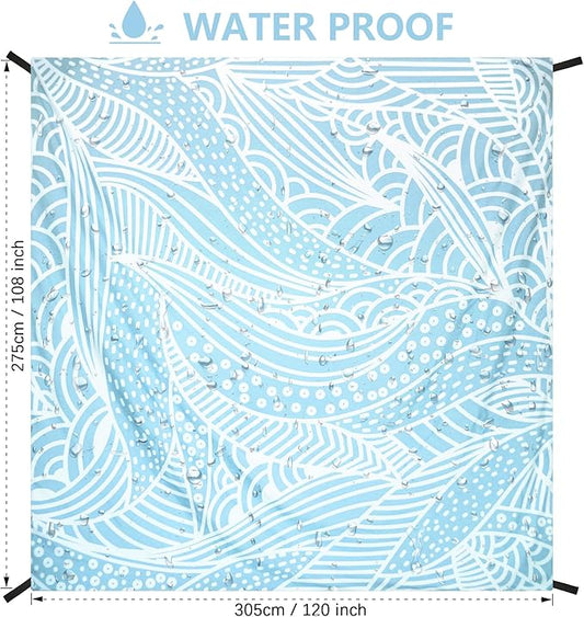 Beach Blanket Waterproof Sandproof Beach Mat 79”x 83” for 1-4 Adults Quick Drying Durable Outdoor Picnic Mat for Beach Festival Travel Picnic Camping Hiking (BL-Ripple, 79"×108"(6 Person))