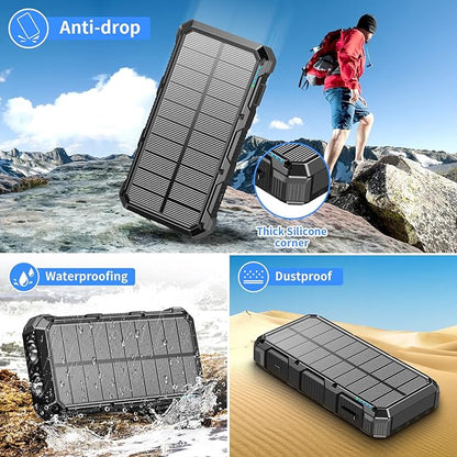 Solar Charger Power Bank 49800mAh Wireless Charger QC 3.0 Fast Charging Power Bank 8 Outputs 4 Inputs Solar Portable Charger Compatible with All Mobile Devices,SOS/Strobe/Strong Flashlights (Black)