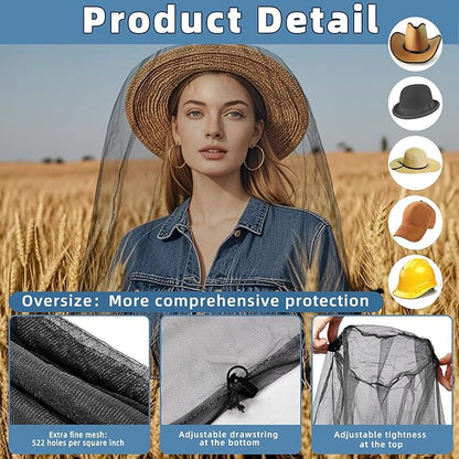 Oversized Mosquito Net 42 x 25 Inches Ultra Large Mosquito Head Net Face Neck Fly Mesh Netting Fits All Hats for Outdoor Camping Hiking Fishing Gardening Safari(Black)