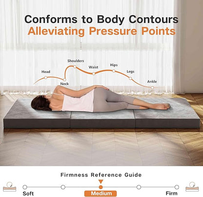 Tri-Fold Memory Foam Mattress, 4 inch Single Folding Mattress with Washable Covers, Reversible Design, Foldable Mattress Topper for Travel&Guests 75" x 25" x 4"