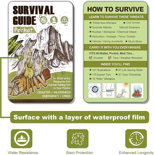Tiny Pocket Survival Guide EDC Survival Kits Military Grade for Field Emergency, First Aid, Disaster, and Rural Urban Preparedness