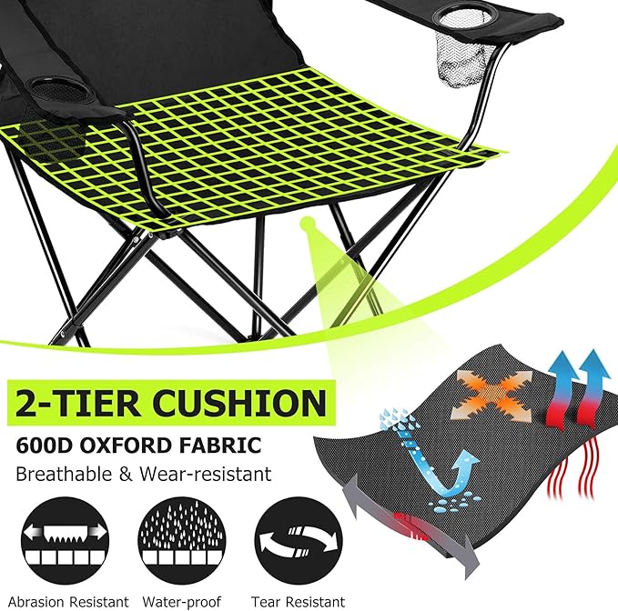 Joyfair Portable Camping Chair, Outdoor Lawn Folding Chairs for Adults, Heavy Duty Large Foldable Chairs for Beach, Fishing, Tailgating Outdoor Sport, 2 Cup Holders & Carry Bag