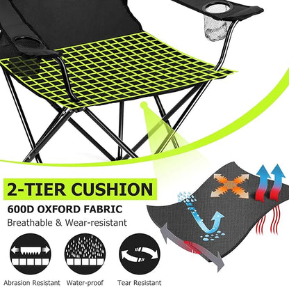Joyfair Portable Camping Chair, Outdoor Lawn Folding Chairs for Adults, Heavy Duty Large Foldable Chairs for Beach, Fishing, Tailgating Outdoor Sport, 2 Cup Holders & Carry Bag