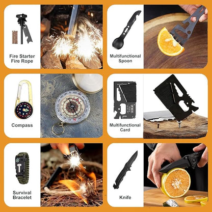Survival Kit,13 in 1 Survival Gear and Equipment, for Dad, First Aid Kit with Survival Bracelets Emergency Blanket Tactical Flashlight for Camping Adventures
