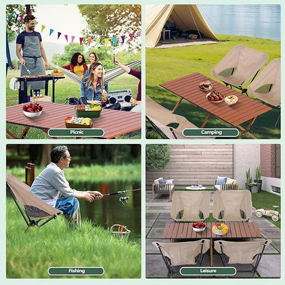 Camping Table Portable Folding - 45.5 x 23.2 Inch Lightweight Outdoor Picnic Table with Carry Bag, 4-6 Person Portable Roll up Low Picnic Table for Backyards, BBQ, Beach and Party