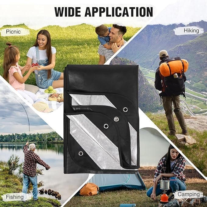 RedSwing 2 Pack Heavy Duty Waterproof Emergency Thermal Tarp, Insulated Survival Blanket for Outdoor Camping, Hiking, and Emergency Shelter, Green+Black