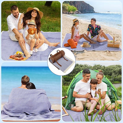 Waterproof Picnic Blankets Outdoor Blanket Foldable 2 in 1 Double Layer Sandproof Beach Mat with Carry Strap for Camping Lawn Park Beach Grass(Blue White,59 x 79 Inches)