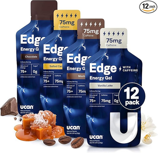 UCAN Edge Energy Gel Shots, Caffeine Variety Pack (12, 2 Ounce Packets) for Running, Training, Workouts, Fitness, Cycling, Crossfit | Sugar-Free, Vegan, & Keto Friendly Energy