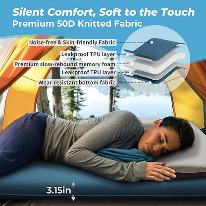 Self Inflating Sleeping Pad with Electric Air Pump, 3.15" Thick Foam Camping Mattress, Fast Inflation & Deflation, 9.5 R-Value 4-Season Insulated Sleeping Mat for Tent, Car Travel, and Indoor Use-Blue