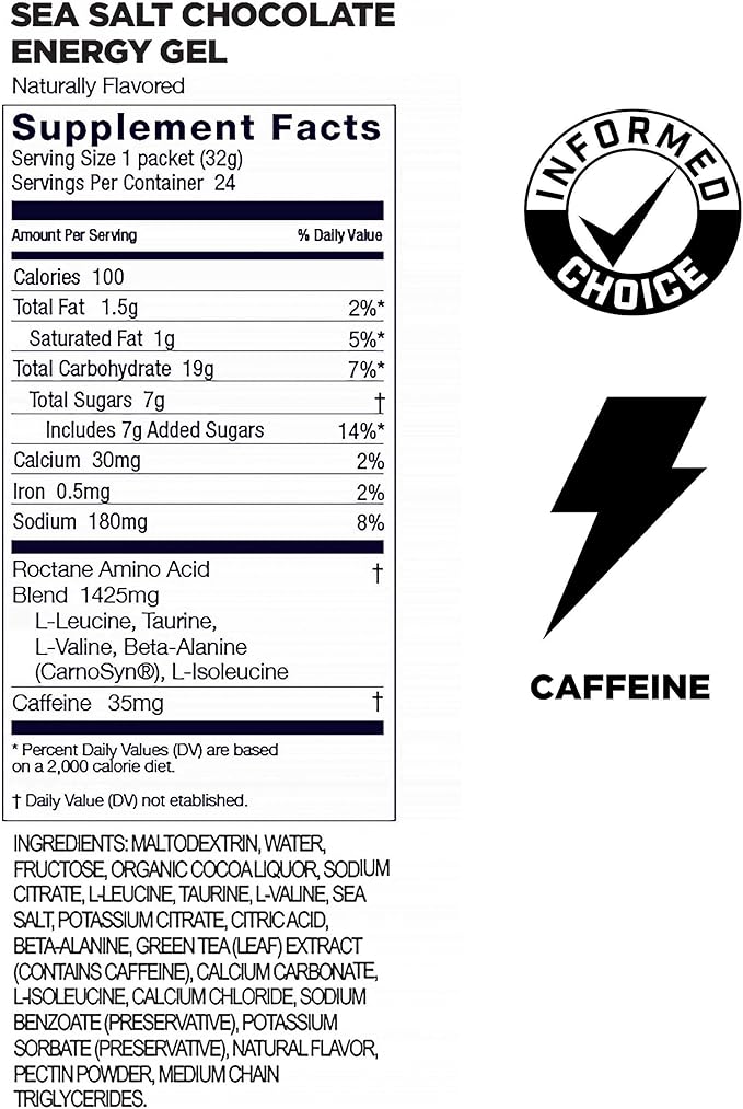 GU Energy Roctane Ultra Endurance Energy Gel, Vegan, Gluten-Free, Kosher, and Dairy-Free On-The-Go Sports Nutrition for Running, Biking, Hiking or Skiing, Sea Salt Chocolate, 24-Count